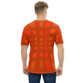 Close-up of Azure Horizon box stripe design on men's tee.